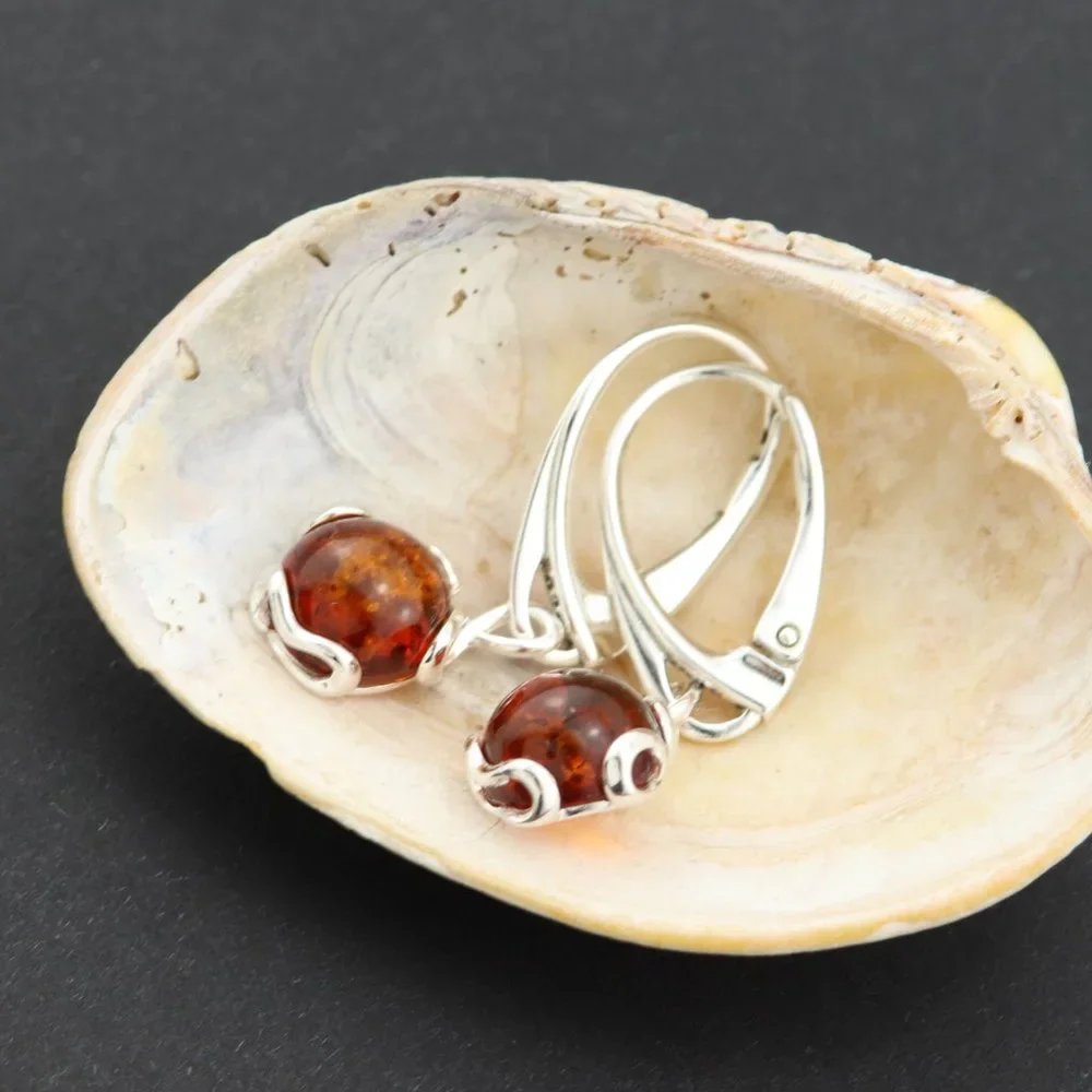 Sterling silver earrings with natural Baltic amber, amber drop earrings - Picture 11 of 14